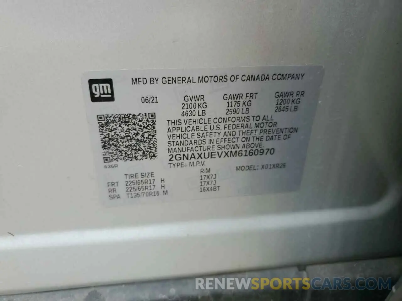13 Photograph of a damaged car 2GNAXUEVXM6160970 CHEVROLET EQUINOX 2021