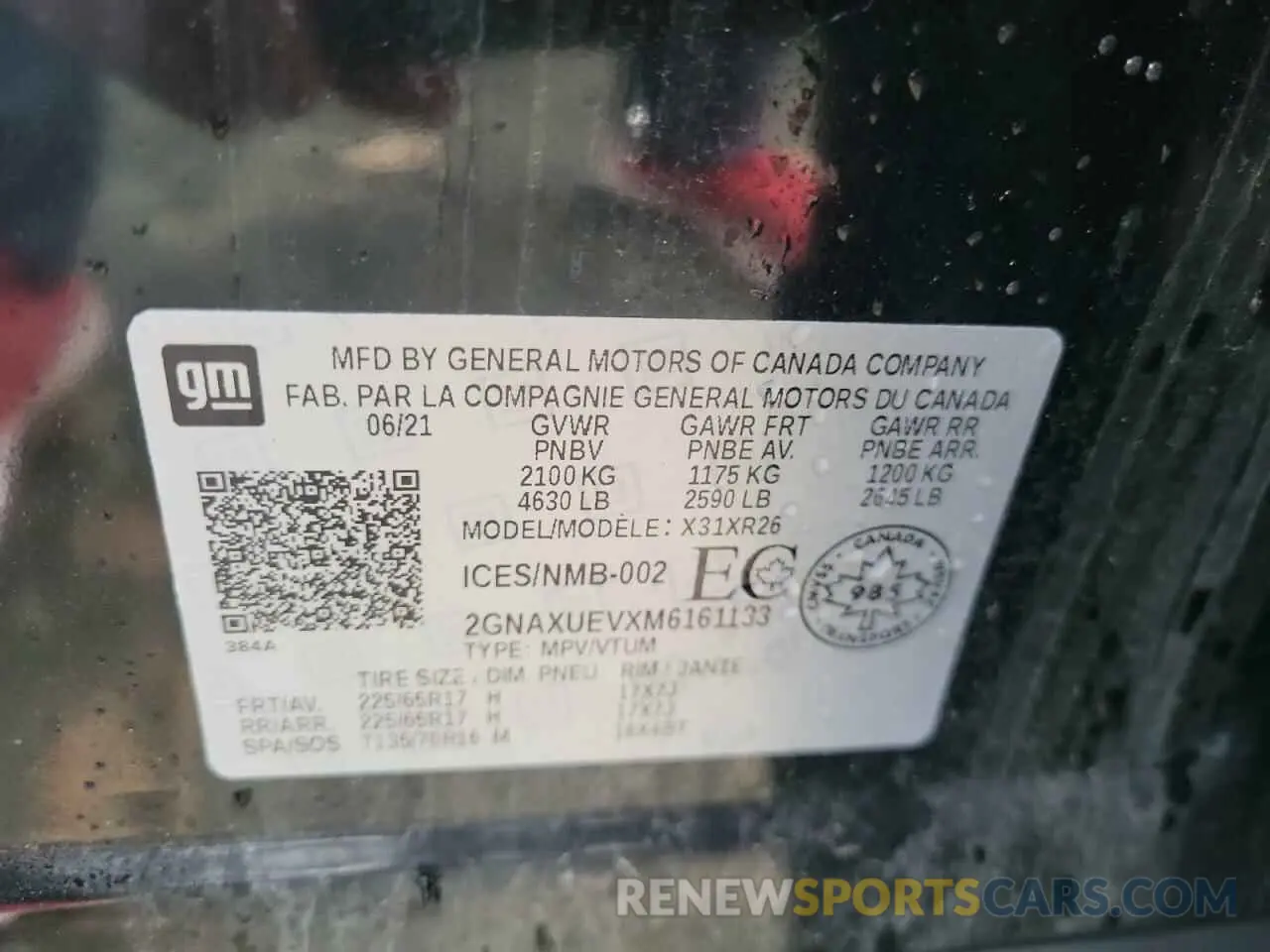 13 Photograph of a damaged car 2GNAXUEVXM6161133 CHEVROLET EQUINOX 2021