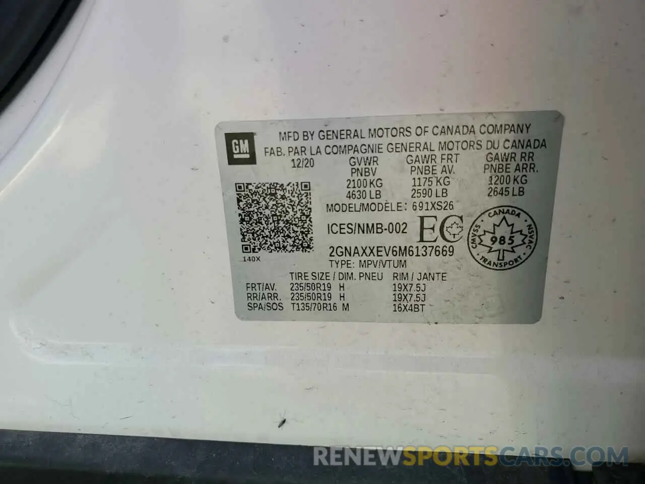 14 Photograph of a damaged car 2GNAXXEV6M6137669 CHEVROLET EQUINOX 2021