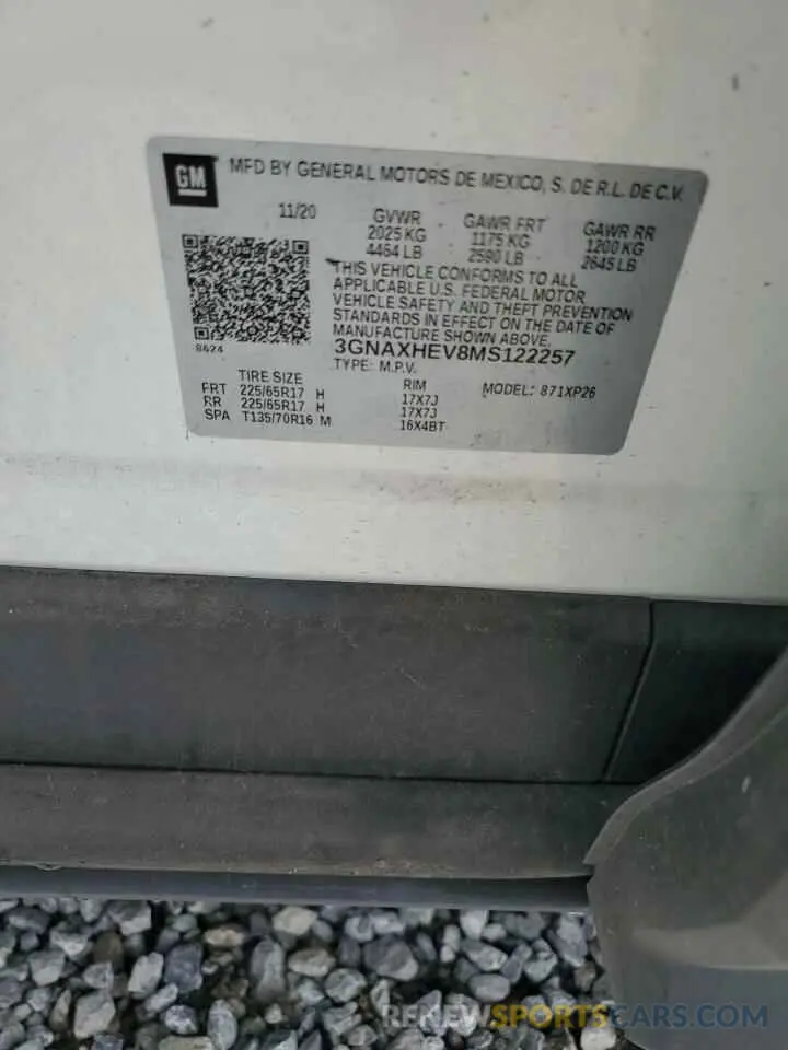 14 Photograph of a damaged car 3GNAXHEV8MS122257 CHEVROLET EQUINOX 2021