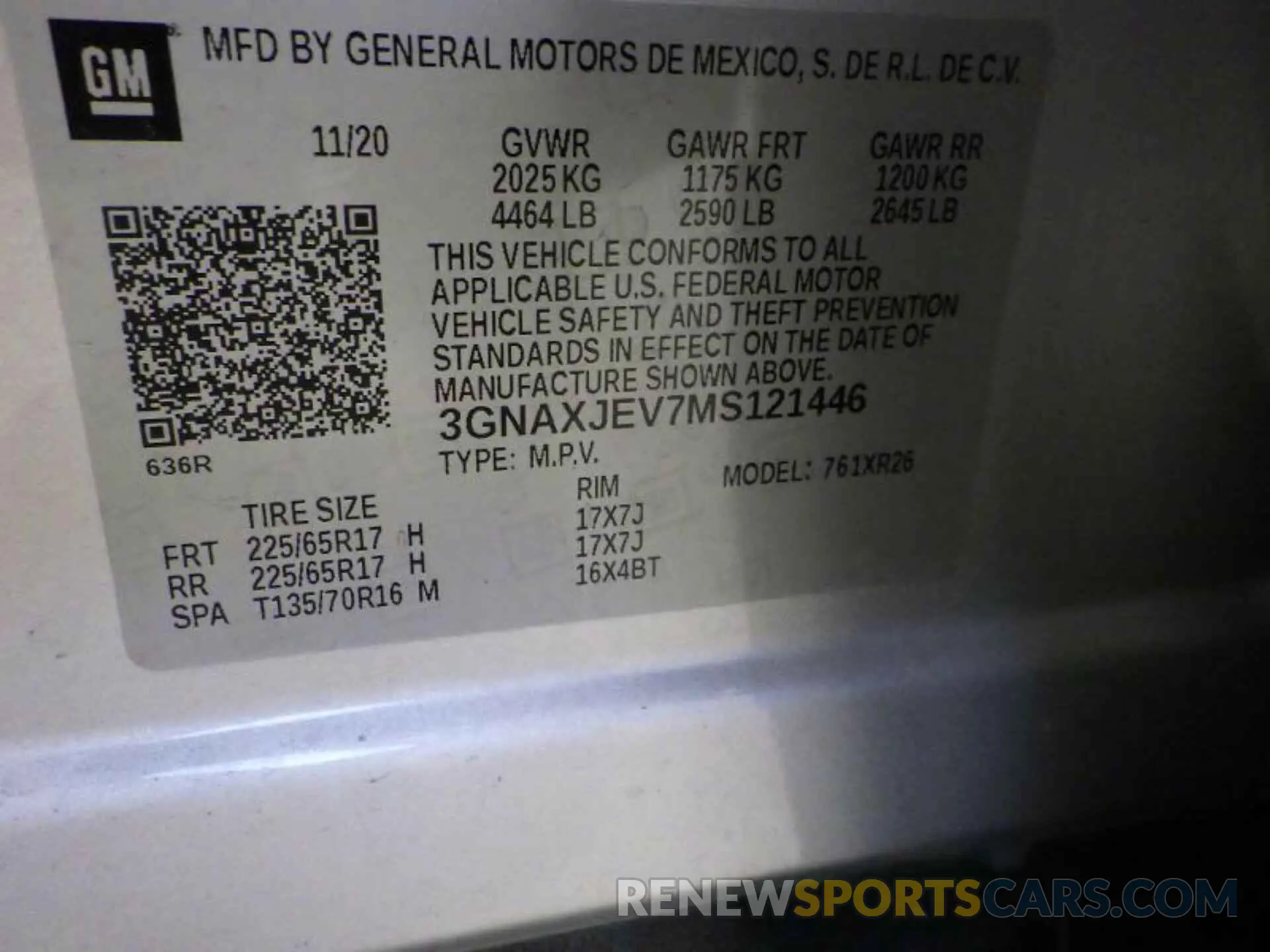 1 Photograph of a damaged car 3GNAXJEV7MS121446 CHEVROLET EQUINOX 2021