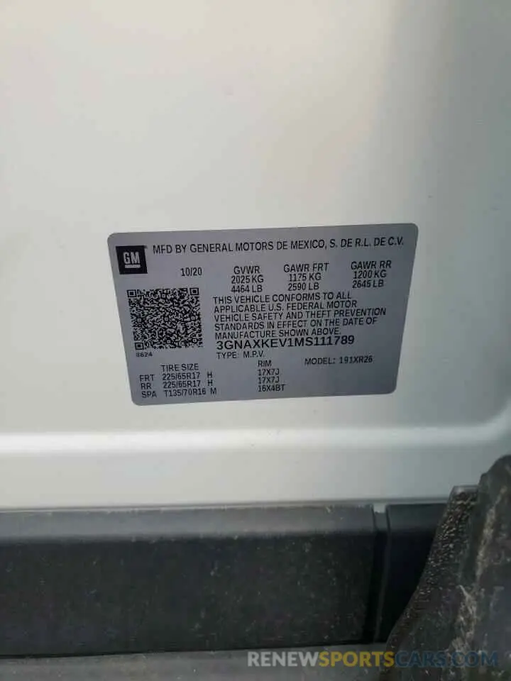 13 Photograph of a damaged car 3GNAXKEV1MS111789 CHEVROLET EQUINOX 2021
