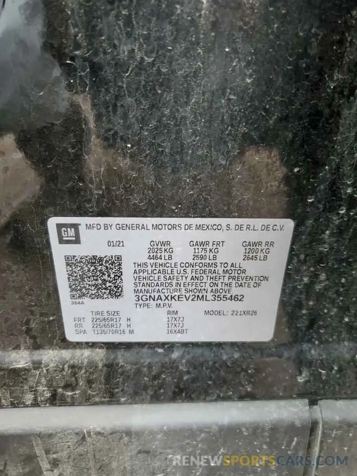 14 Photograph of a damaged car 3GNAXKEV2ML355462 CHEVROLET EQUINOX 2021