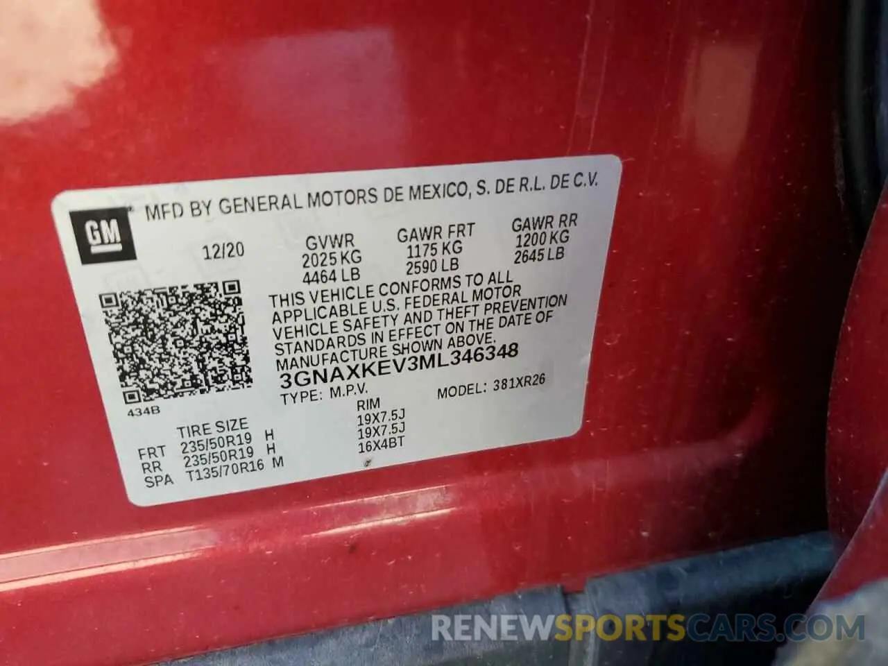 14 Photograph of a damaged car 3GNAXKEV3ML346348 CHEVROLET EQUINOX 2021