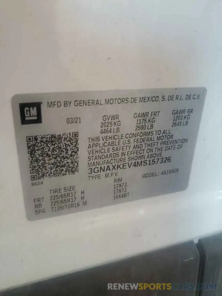 14 Photograph of a damaged car 3GNAXKEV4MS157326 CHEVROLET EQUINOX 2021