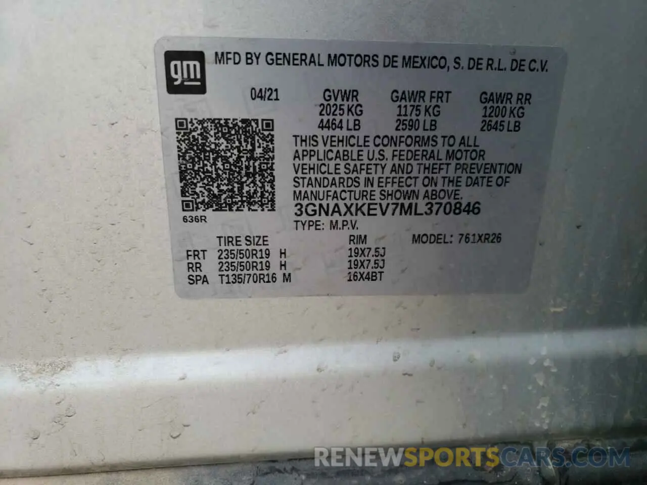14 Photograph of a damaged car 3GNAXKEV7ML370846 CHEVROLET EQUINOX 2021