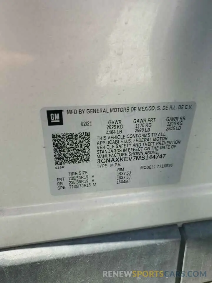 13 Photograph of a damaged car 3GNAXKEV7MS144747 CHEVROLET EQUINOX 2021