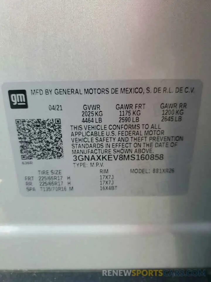 14 Photograph of a damaged car 3GNAXKEV8MS160858 CHEVROLET EQUINOX 2021