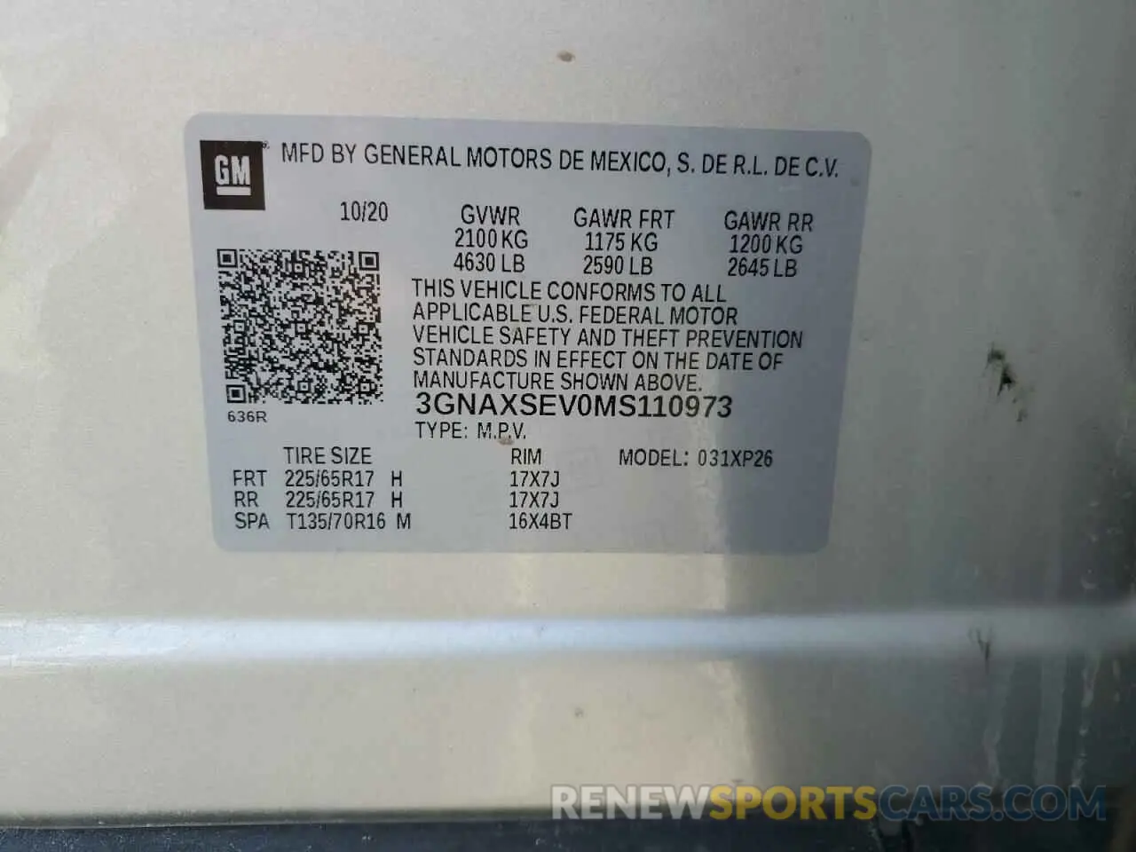 13 Photograph of a damaged car 3GNAXSEV0MS110973 CHEVROLET EQUINOX 2021