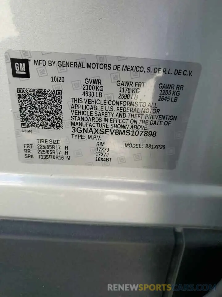 14 Photograph of a damaged car 3GNAXSEV8MS107898 CHEVROLET EQUINOX 2021