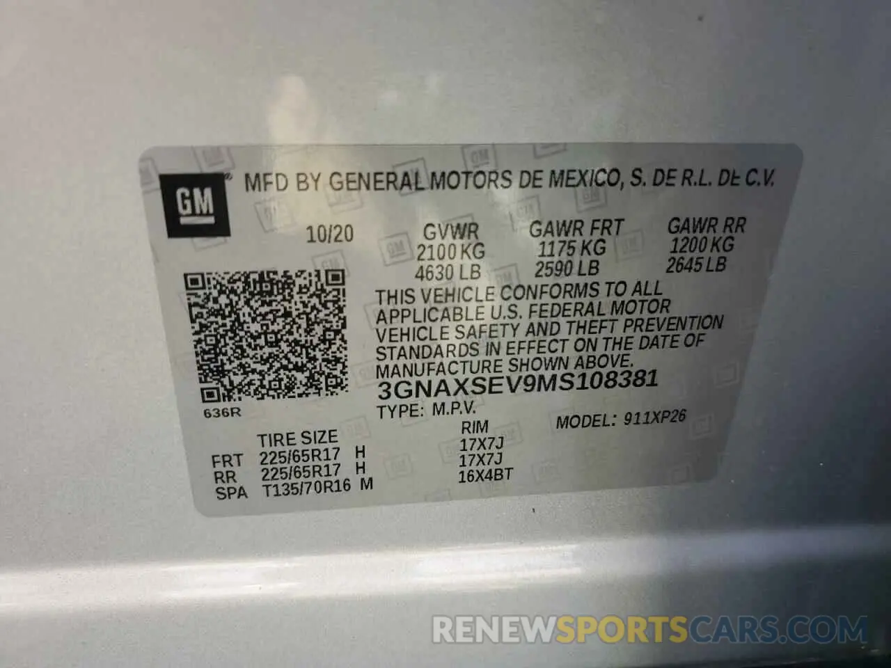 13 Photograph of a damaged car 3GNAXSEV9MS108381 CHEVROLET EQUINOX 2021