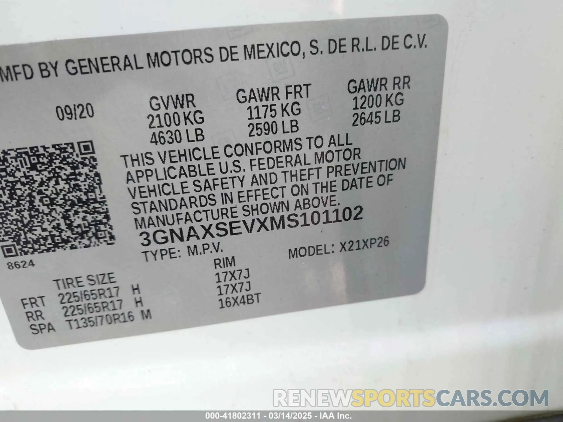 9 Photograph of a damaged car 3GNAXSEVXMS101102 CHEVROLET EQUINOX 2021