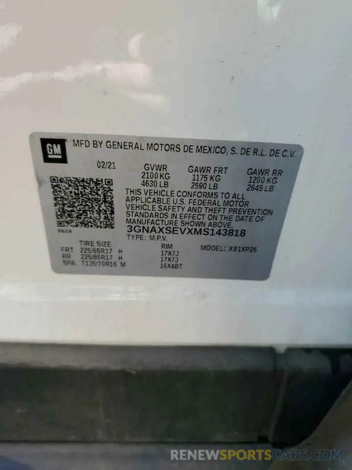 12 Photograph of a damaged car 3GNAXSEVXMS143818 CHEVROLET EQUINOX 2021