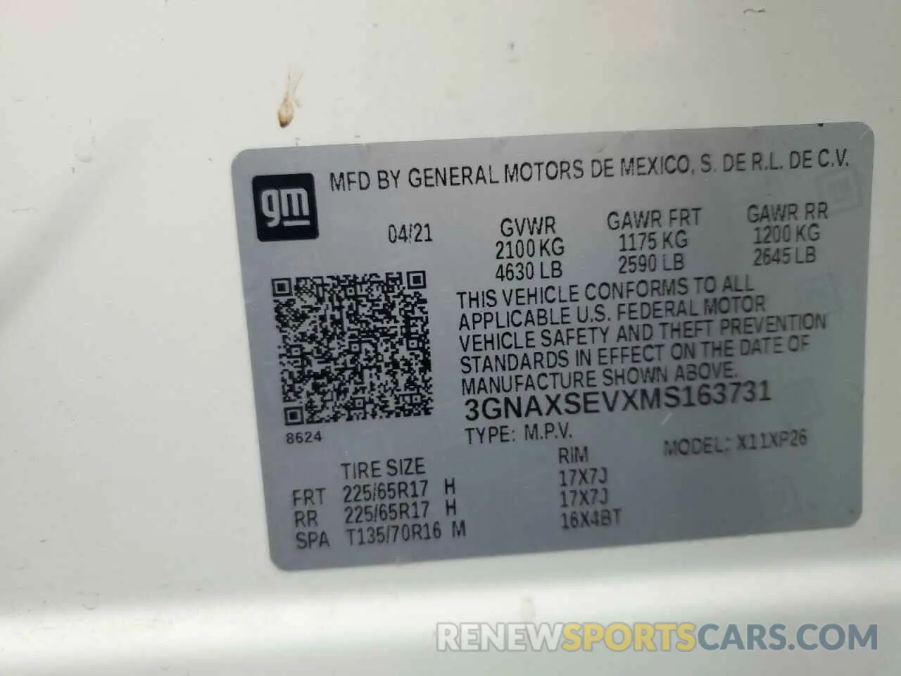 16 Photograph of a damaged car 3GNAXSEVXMS163731 CHEVROLET EQUINOX 2021