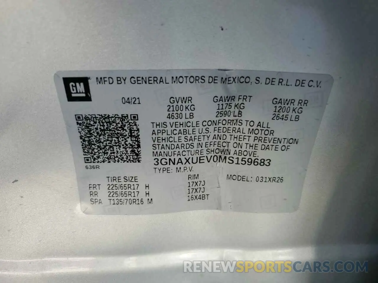15 Photograph of a damaged car 3GNAXUEV0MS159683 CHEVROLET EQUINOX 2021