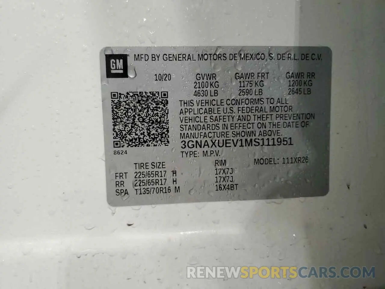 13 Photograph of a damaged car 3GNAXUEV1MS111951 CHEVROLET EQUINOX 2021