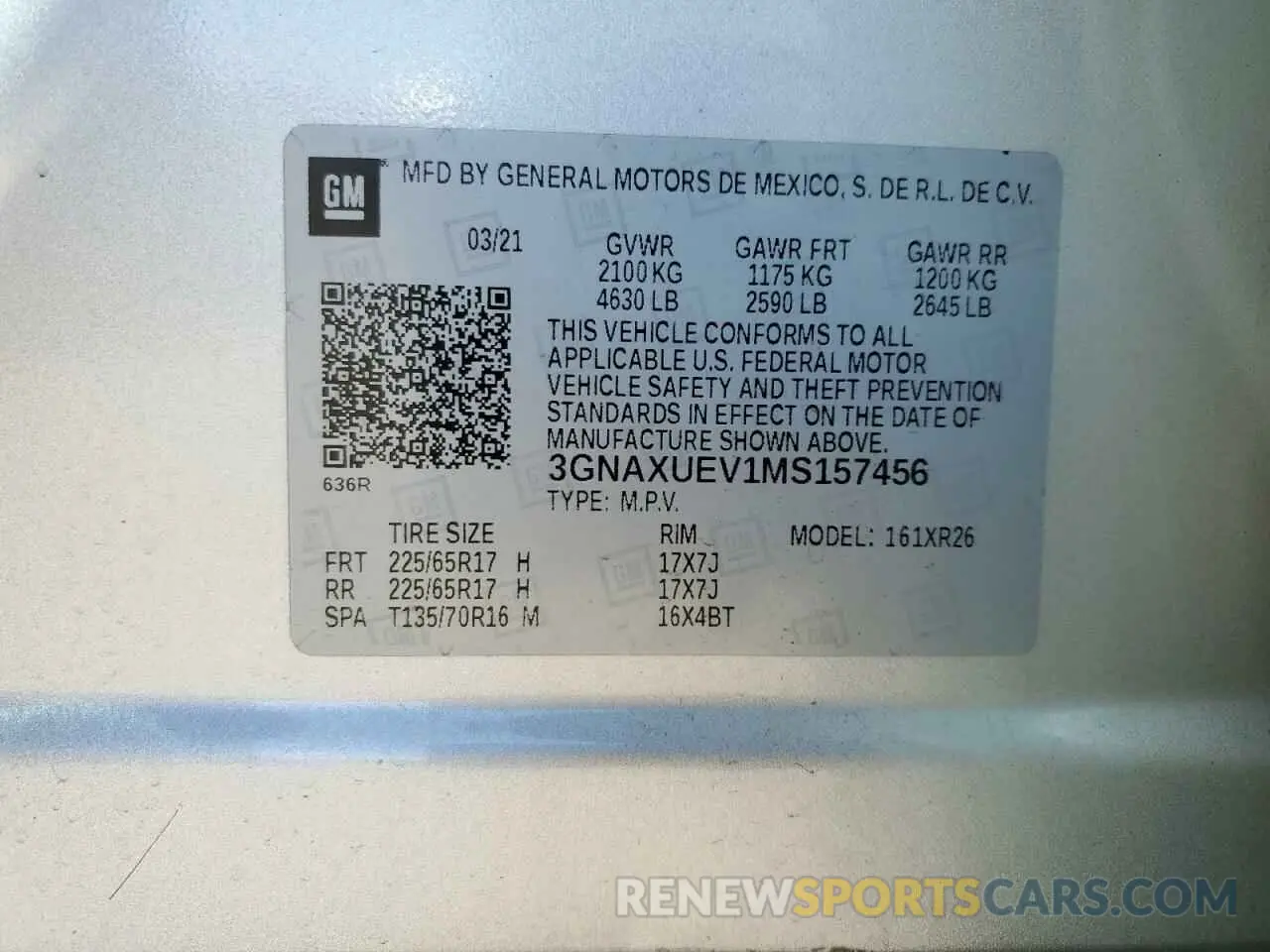 13 Photograph of a damaged car 3GNAXUEV1MS157456 CHEVROLET EQUINOX 2021