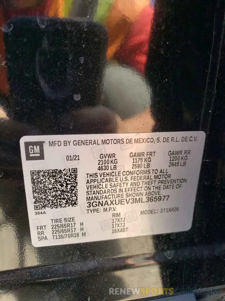 16 Photograph of a damaged car 3GNAXUEV3ML365977 CHEVROLET EQUINOX 2021