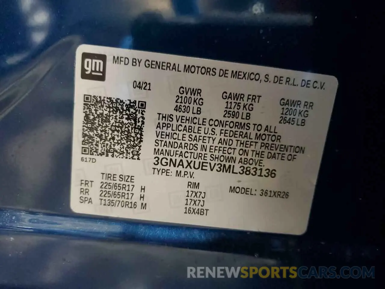 14 Photograph of a damaged car 3GNAXUEV3ML383136 CHEVROLET EQUINOX 2021