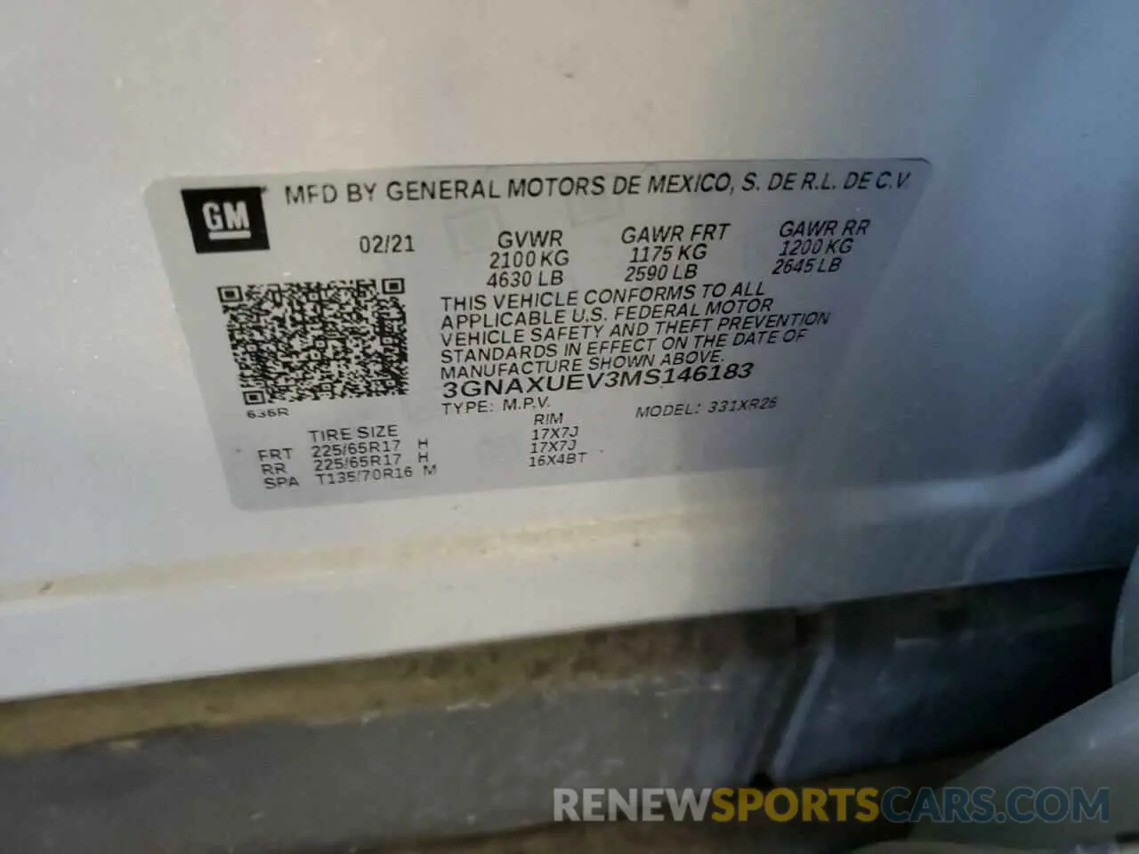15 Photograph of a damaged car 3GNAXUEV3MS146183 CHEVROLET EQUINOX 2021