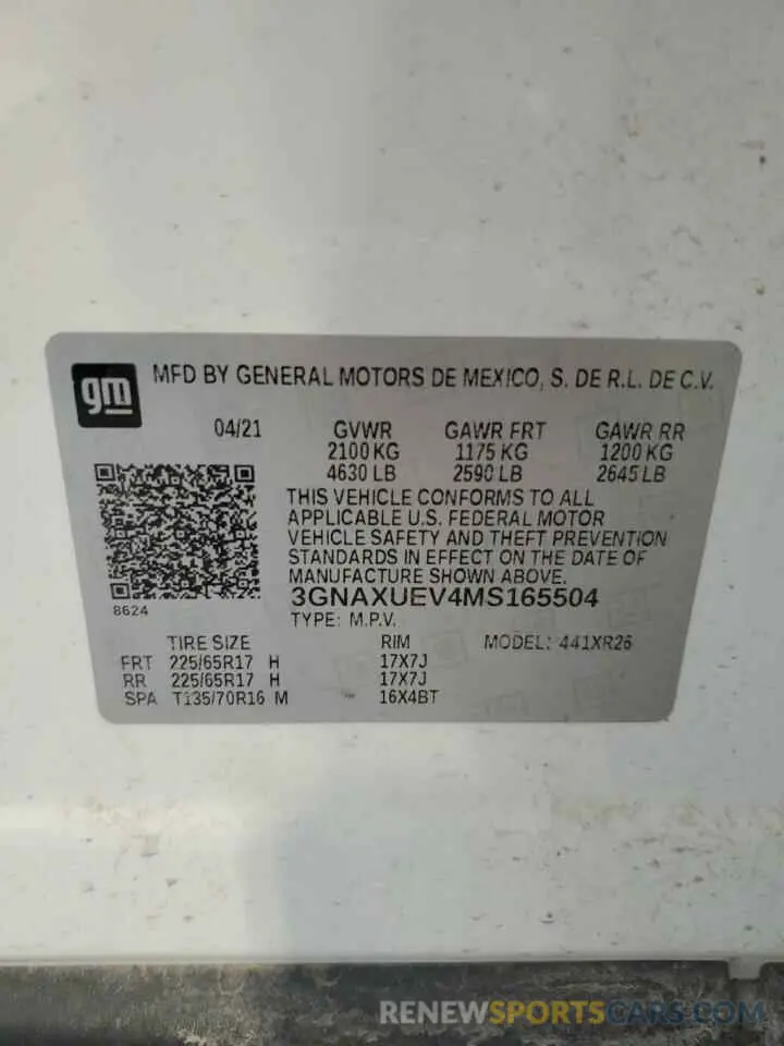15 Photograph of a damaged car 3GNAXUEV4MS165504 CHEVROLET EQUINOX 2021