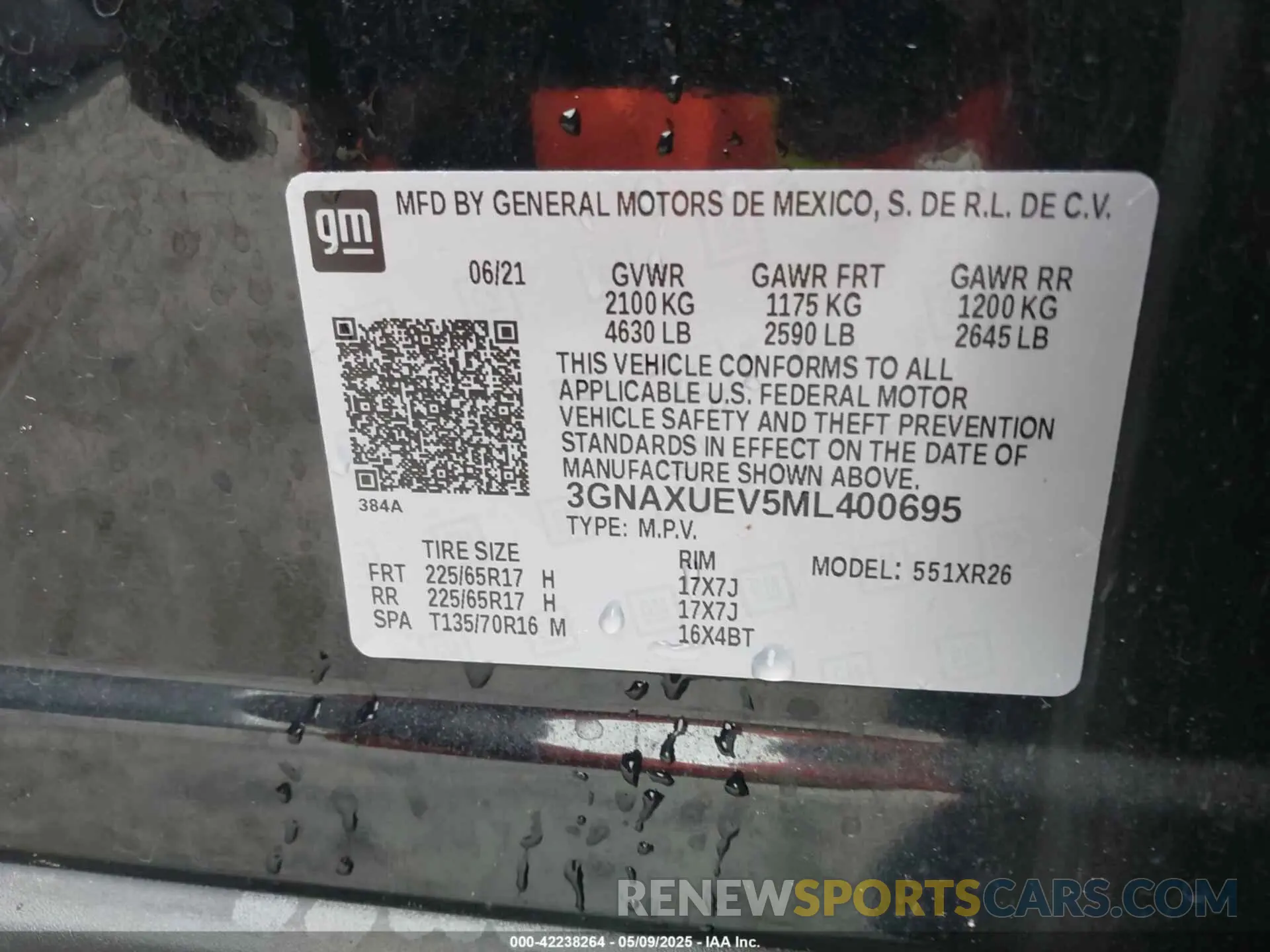 9 Photograph of a damaged car 3GNAXUEV5ML400695 CHEVROLET EQUINOX 2021