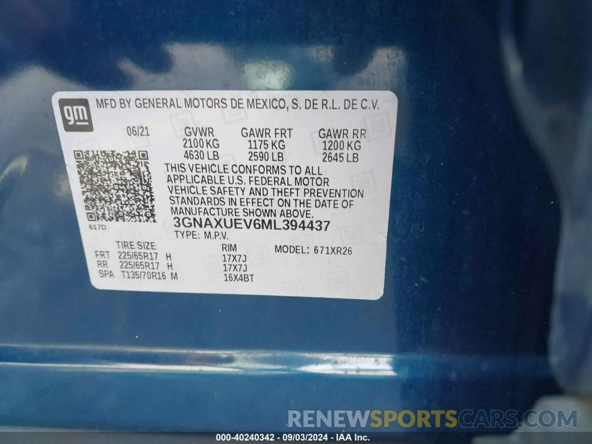 9 Photograph of a damaged car 3GNAXUEV6ML394437 CHEVROLET EQUINOX 2021