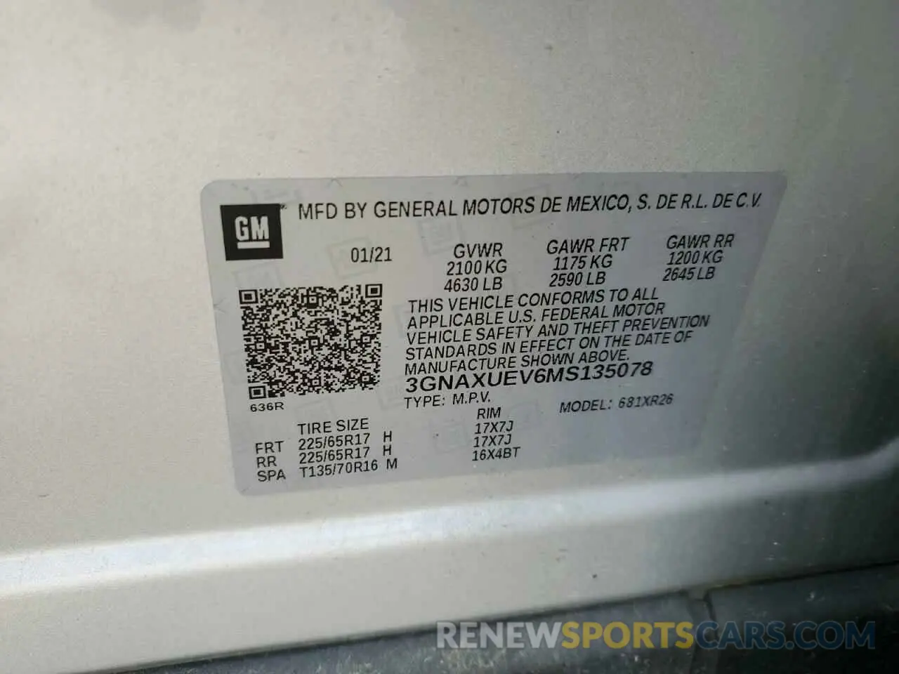 16 Photograph of a damaged car 3GNAXUEV6MS135078 CHEVROLET EQUINOX 2021