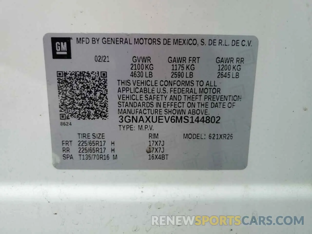 13 Photograph of a damaged car 3GNAXUEV6MS144802 CHEVROLET EQUINOX 2021