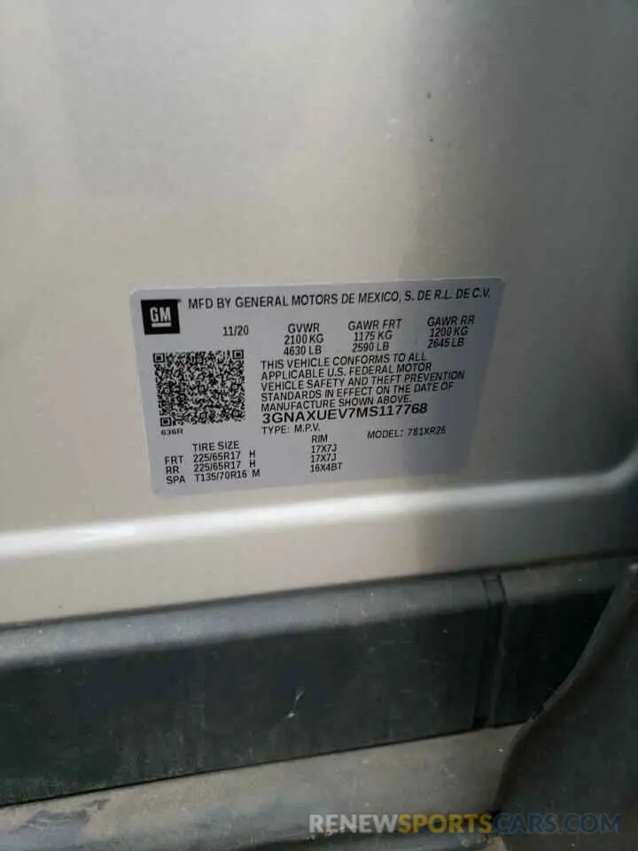 13 Photograph of a damaged car 3GNAXUEV7MS117768 CHEVROLET EQUINOX 2021