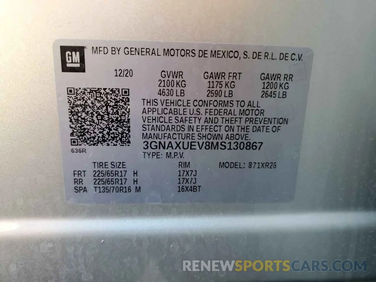 13 Photograph of a damaged car 3GNAXUEV8MS130867 CHEVROLET EQUINOX 2021