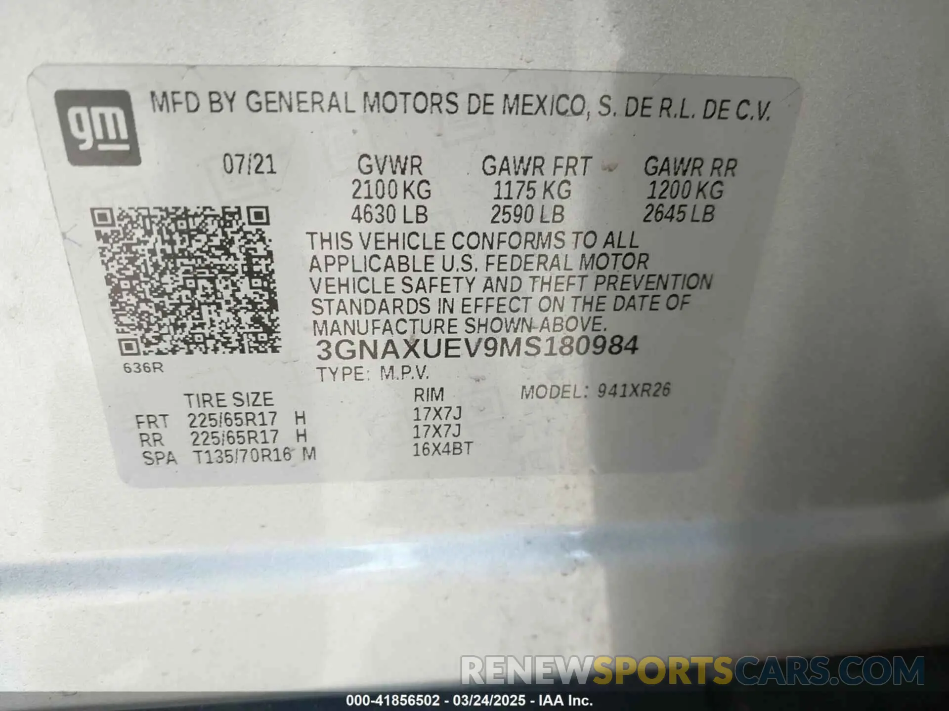 9 Photograph of a damaged car 3GNAXUEV9MS180984 CHEVROLET EQUINOX 2021