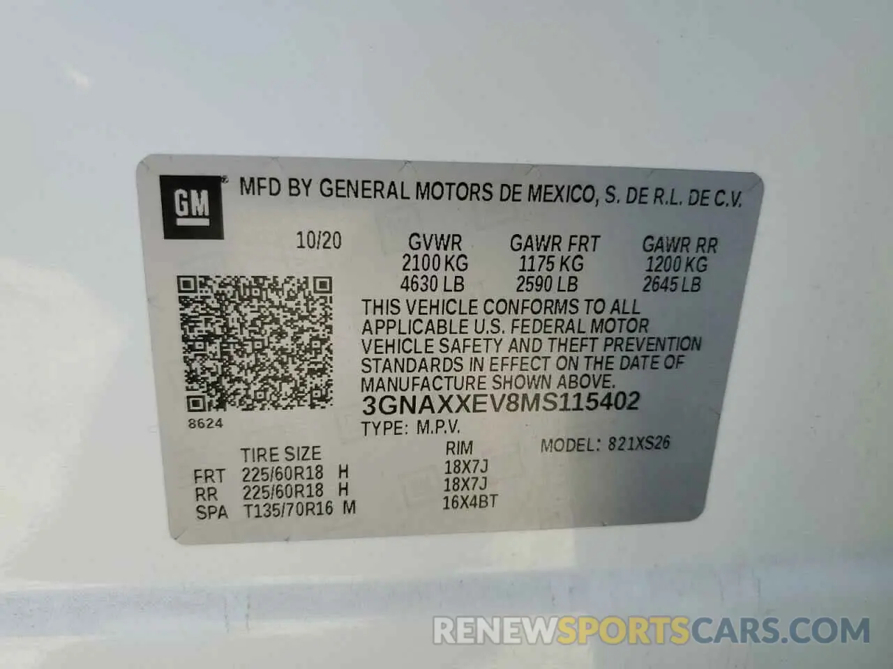 14 Photograph of a damaged car 3GNAXXEV8MS115402 CHEVROLET EQUINOX 2021