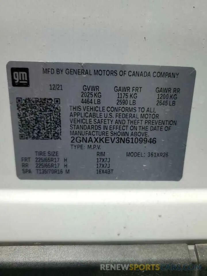 14 Photograph of a damaged car 2GNAXKEV3N6109946 CHEVROLET EQUINOX 2022