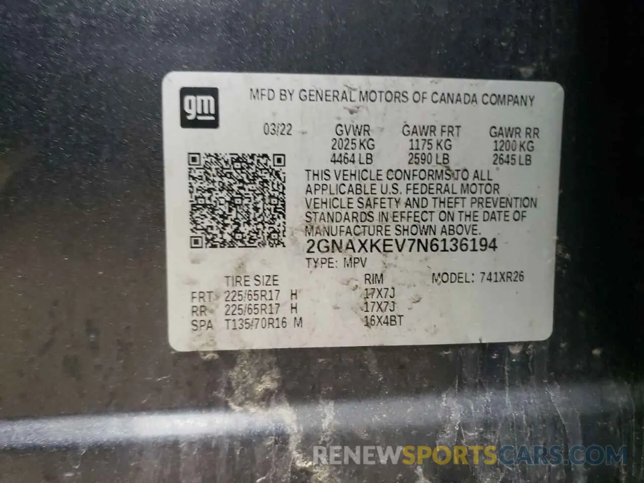 12 Photograph of a damaged car 2GNAXKEV7N6136194 CHEVROLET EQUINOX 2022