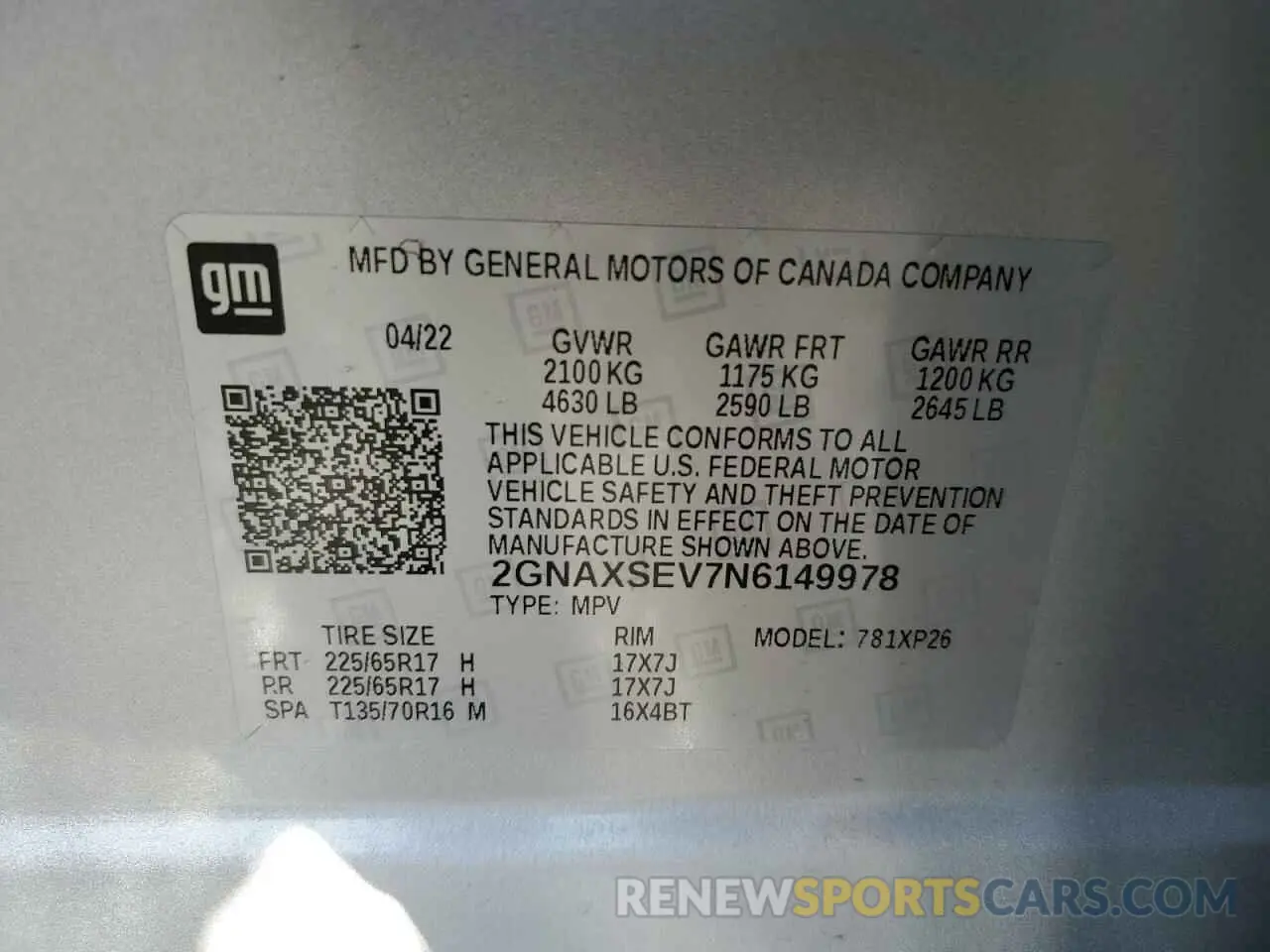 13 Photograph of a damaged car 2GNAXSEV7N6149978 CHEVROLET EQUINOX 2022