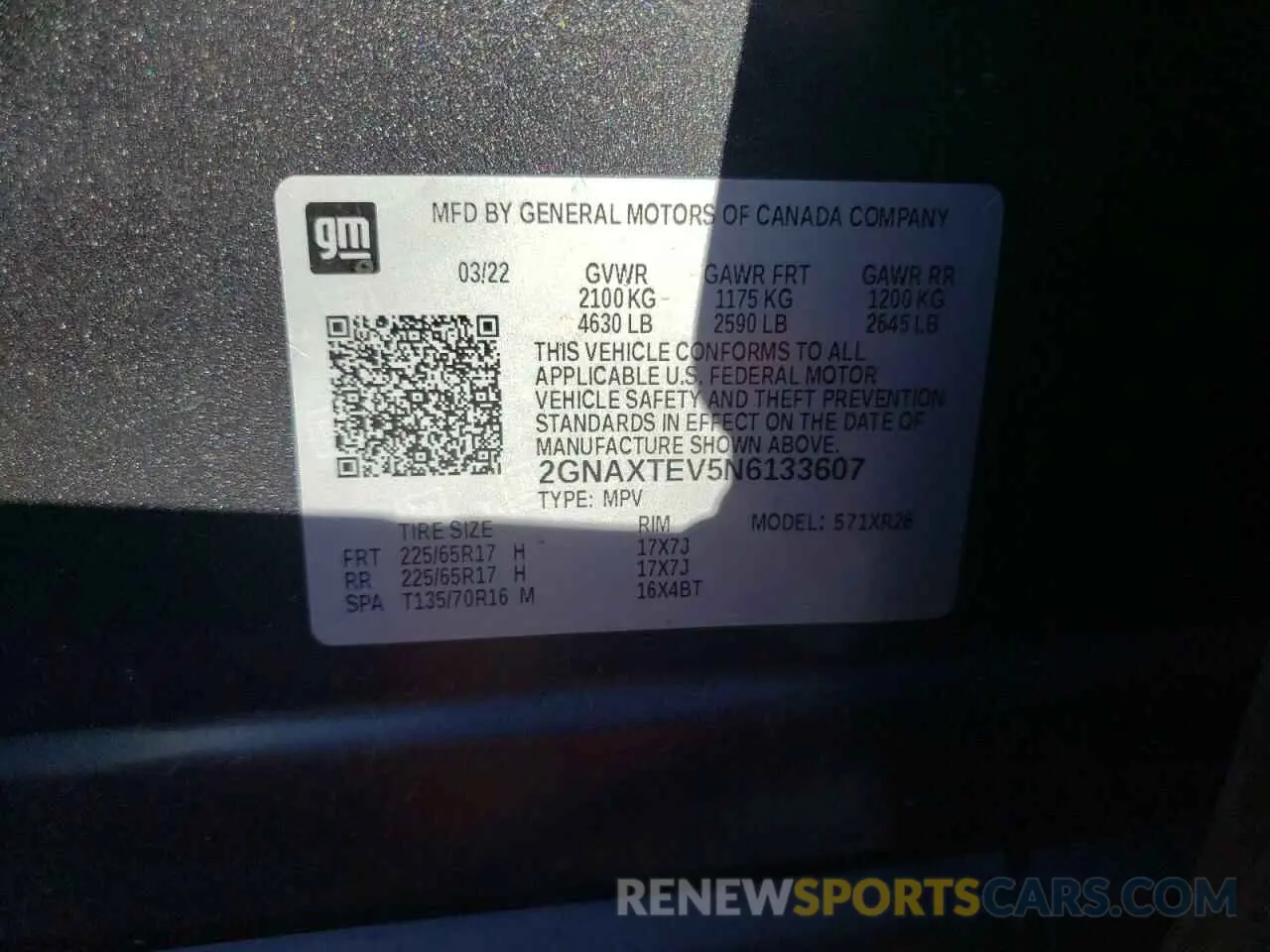 12 Photograph of a damaged car 2GNAXTEV5N6133607 CHEVROLET EQUINOX 2022