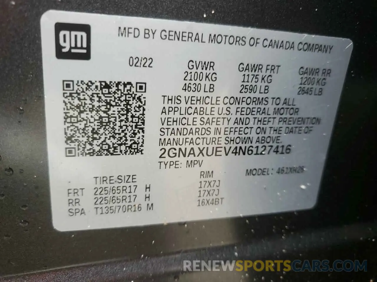 13 Photograph of a damaged car 2GNAXUEV4N6127416 CHEVROLET EQUINOX 2022