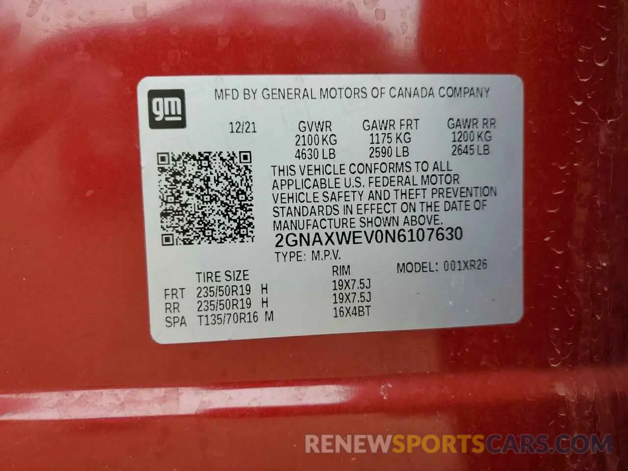14 Photograph of a damaged car 2GNAXWEV0N6107630 CHEVROLET EQUINOX 2022