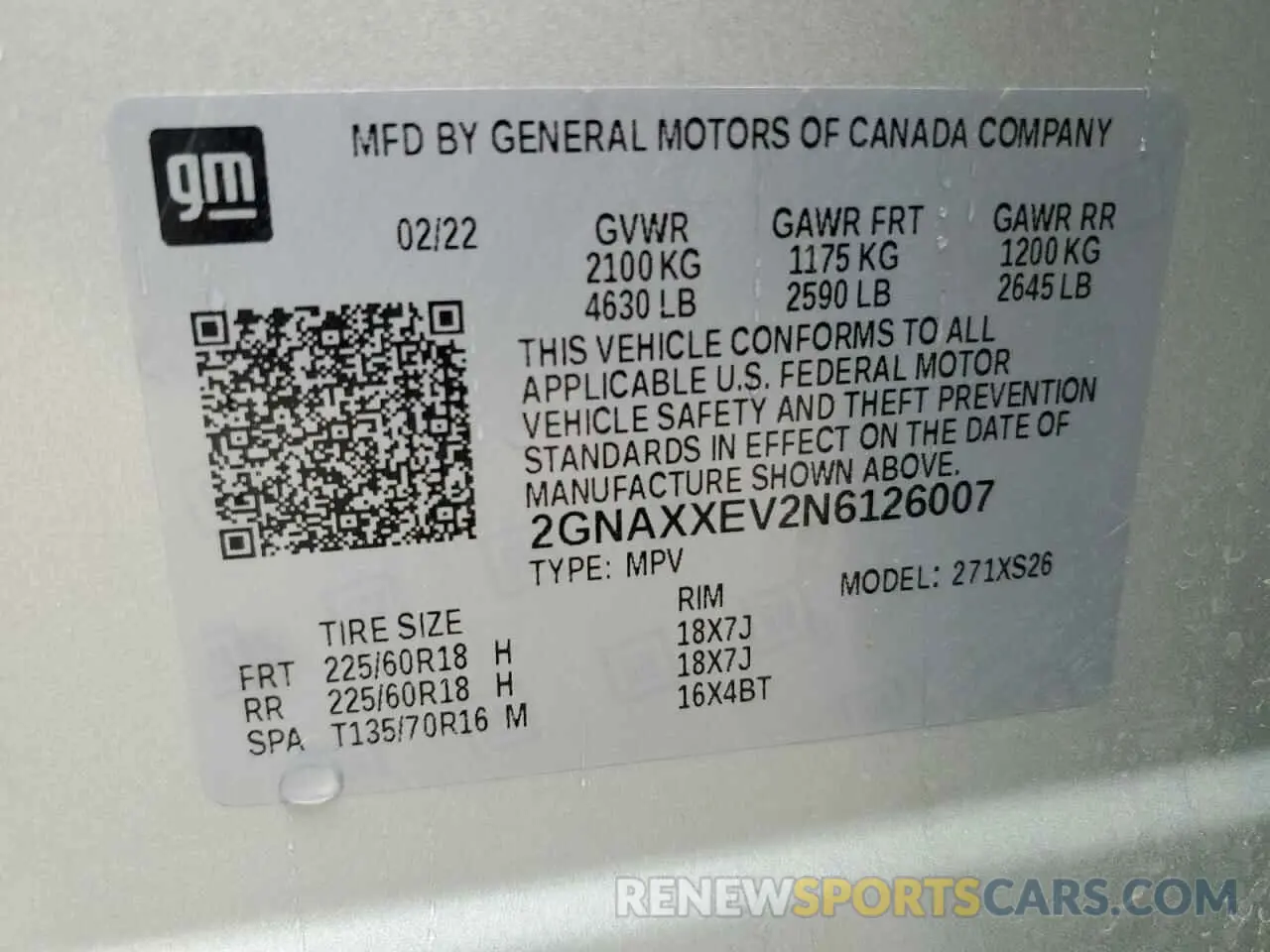 14 Photograph of a damaged car 2GNAXXEV2N6126007 CHEVROLET EQUINOX 2022