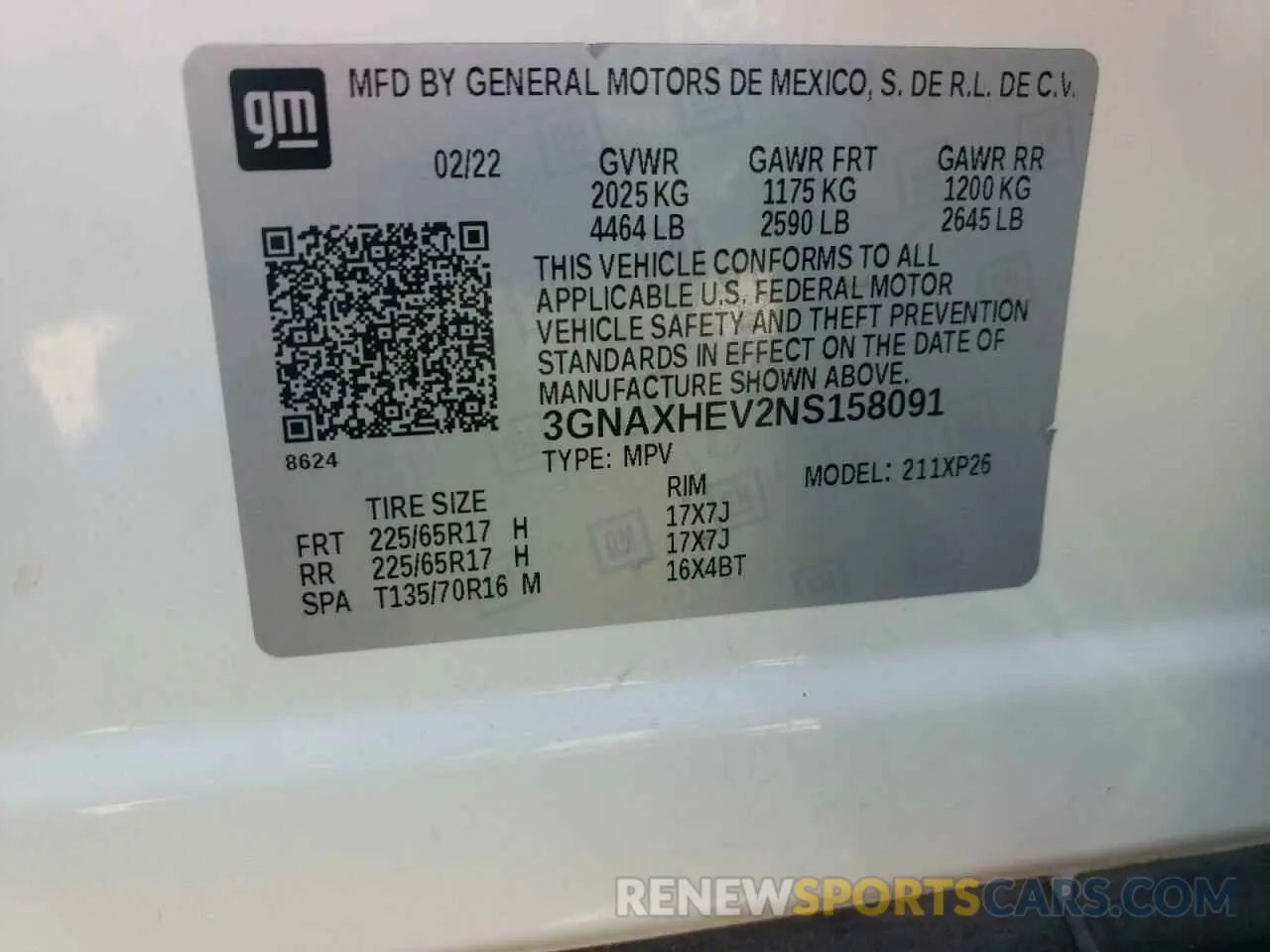 15 Photograph of a damaged car 3GNAXHEV2NS158091 CHEVROLET EQUINOX 2022