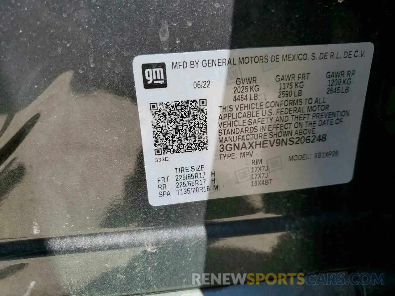 14 Photograph of a damaged car 3GNAXHEV9NS206248 CHEVROLET EQUINOX 2022