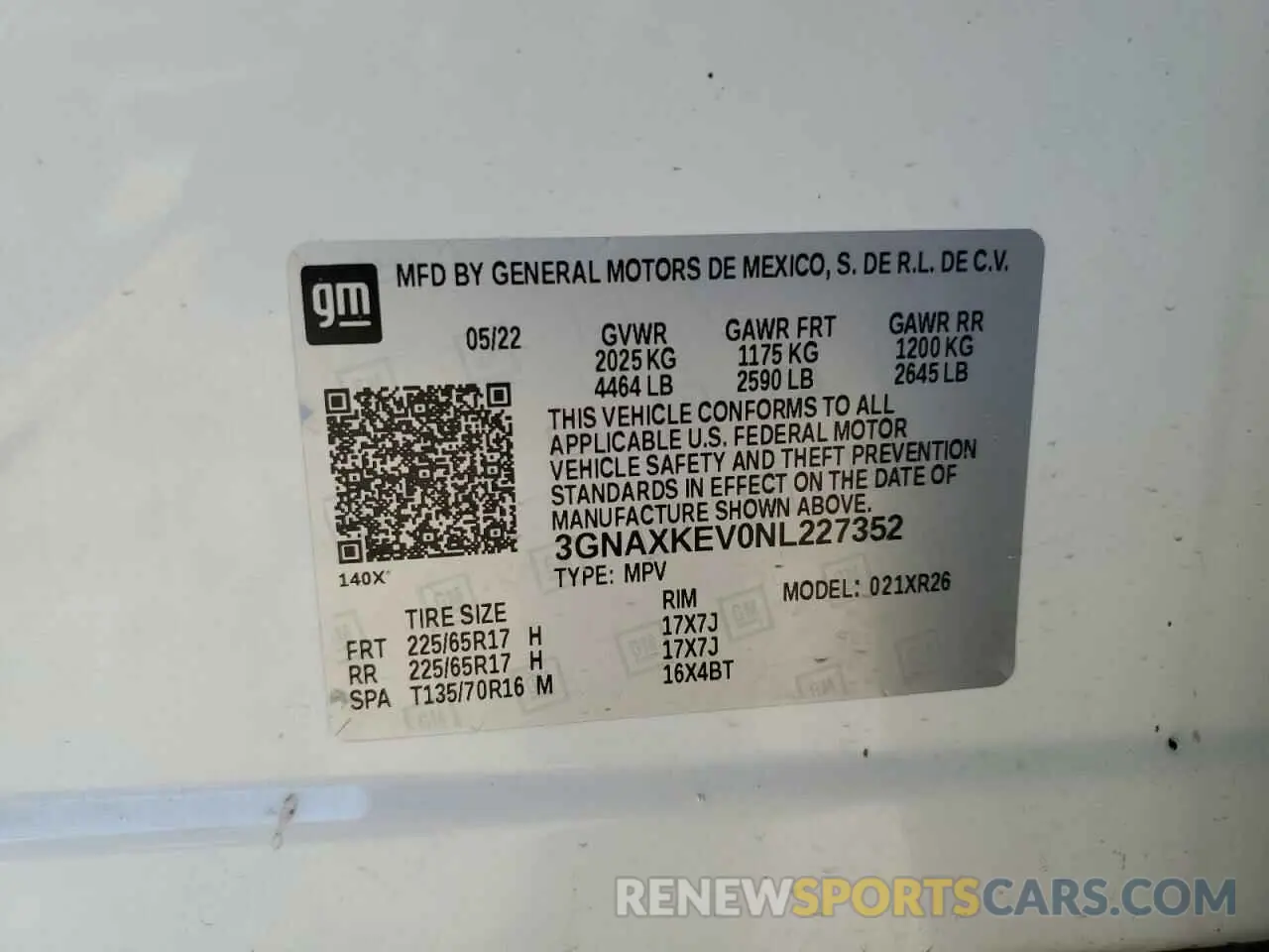 14 Photograph of a damaged car 3GNAXKEV0NL227352 CHEVROLET EQUINOX 2022