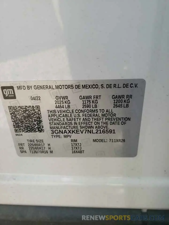 14 Photograph of a damaged car 3GNAXKEV7NL216591 CHEVROLET EQUINOX 2022