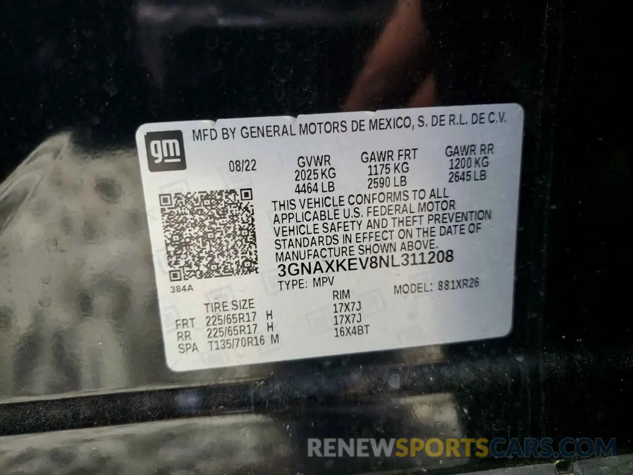 15 Photograph of a damaged car 3GNAXKEV8NL311208 CHEVROLET EQUINOX 2022