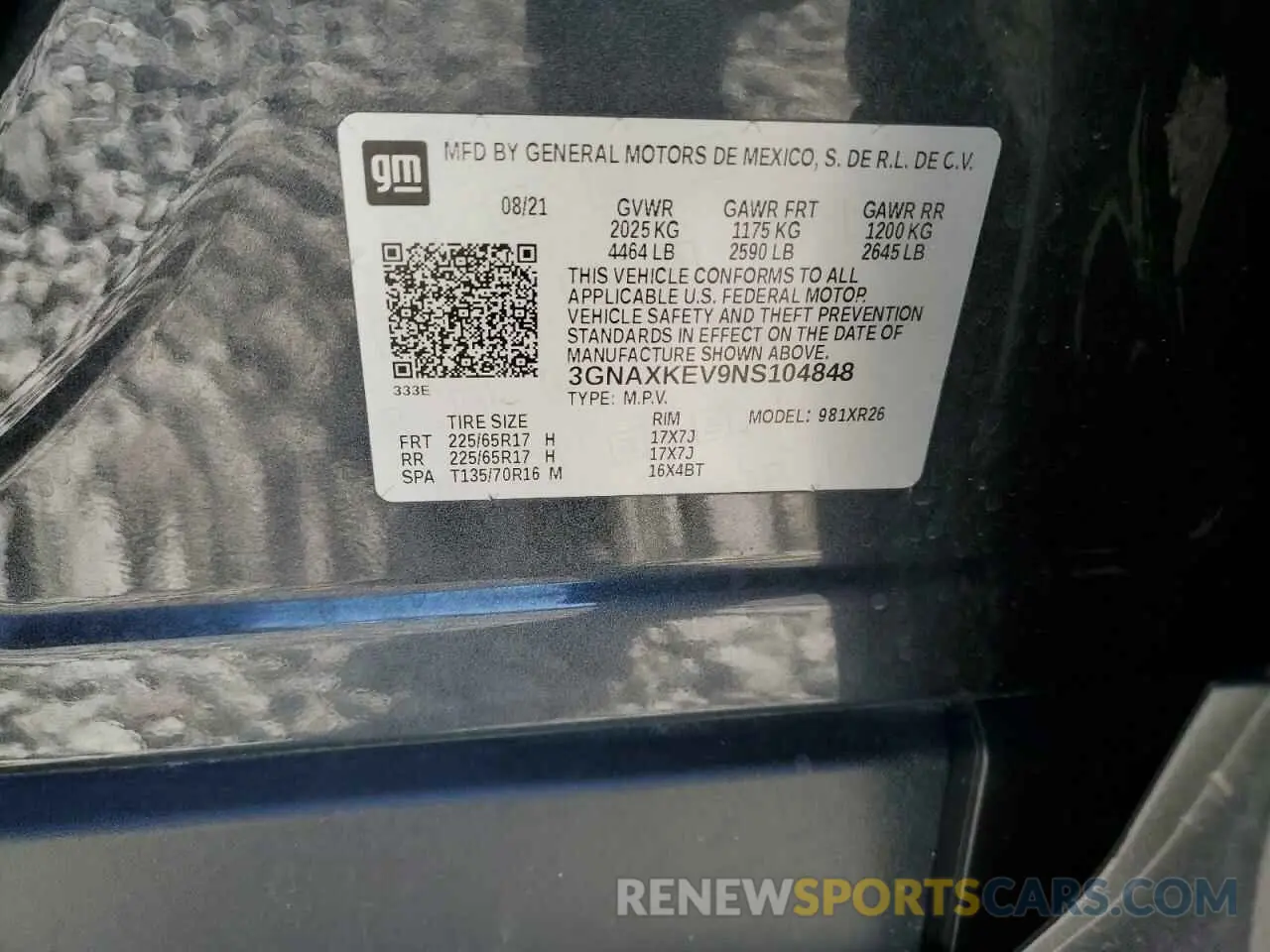 15 Photograph of a damaged car 3GNAXKEV9NS104848 CHEVROLET EQUINOX 2022