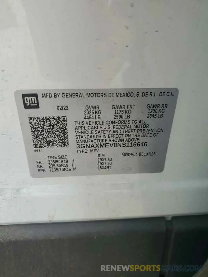 14 Photograph of a damaged car 3GNAXMEV8NS116646 CHEVROLET EQUINOX 2022