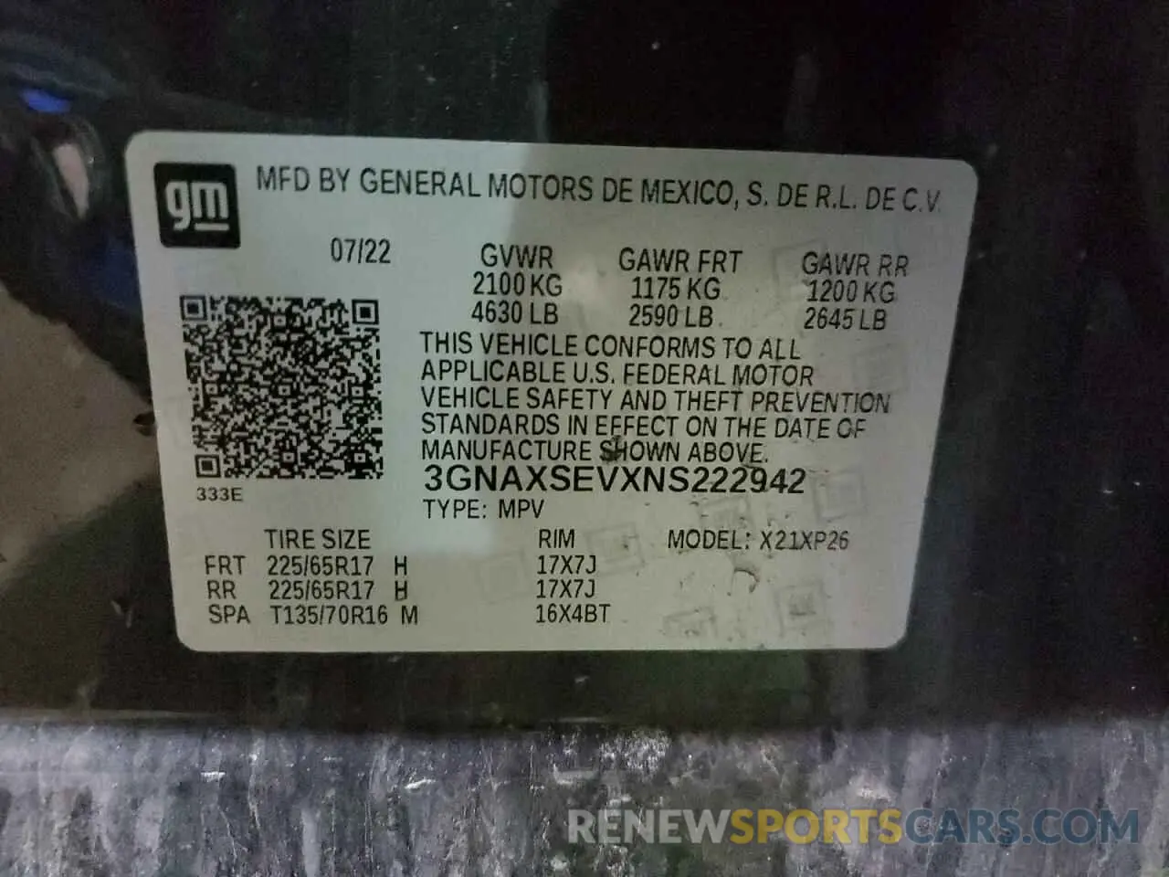 14 Photograph of a damaged car 3GNAXSEVXNS222942 CHEVROLET EQUINOX 2022