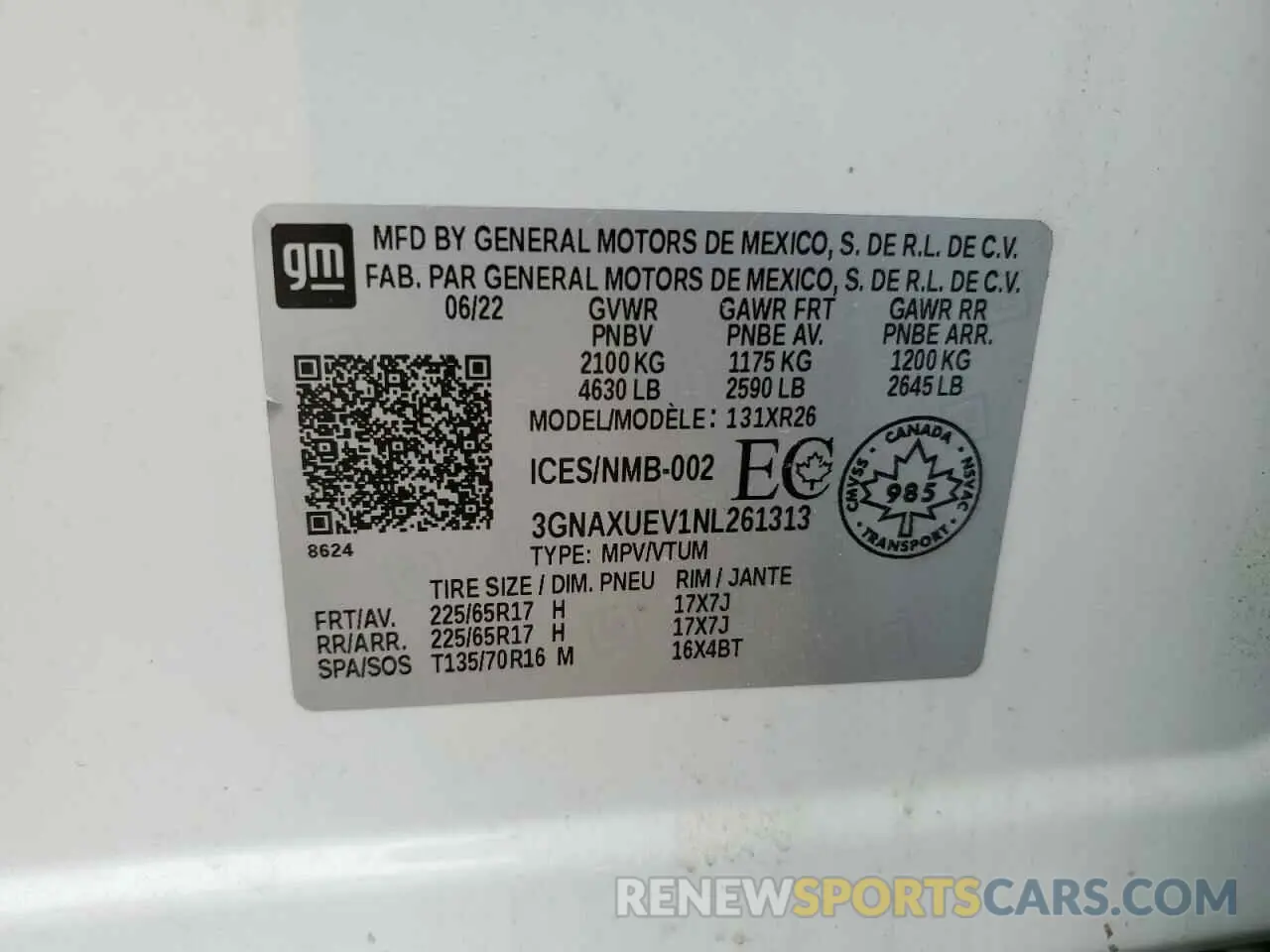 14 Photograph of a damaged car 3GNAXUEV1NL261313 CHEVROLET EQUINOX 2022