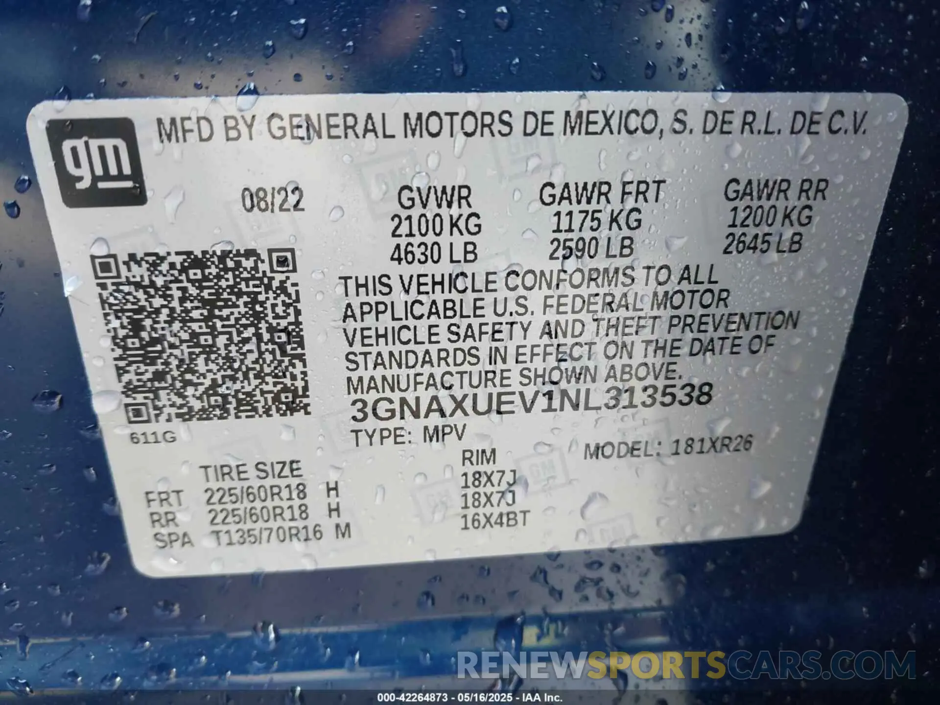 9 Photograph of a damaged car 3GNAXUEV1NL313538 CHEVROLET EQUINOX 2022